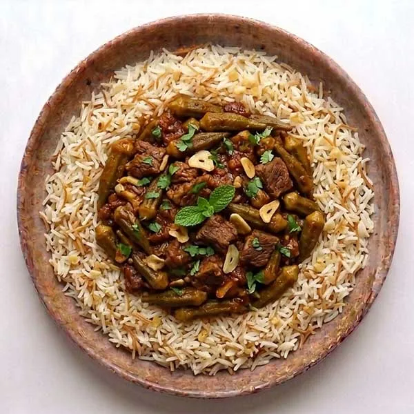 Braised Beef Okra with Garlic Vermicelli Rice